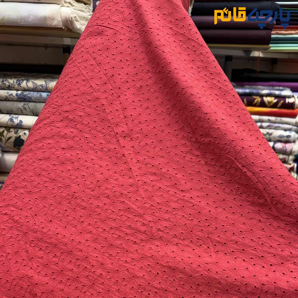پارچه بهاره و تابستانه وال خامه دوزی کره ای رنگ سرخابی پرگل