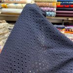 پارچه بهاره و تابستانه وال خامه دوزی کره ای رنگ سرمه ای طرح دایره ای