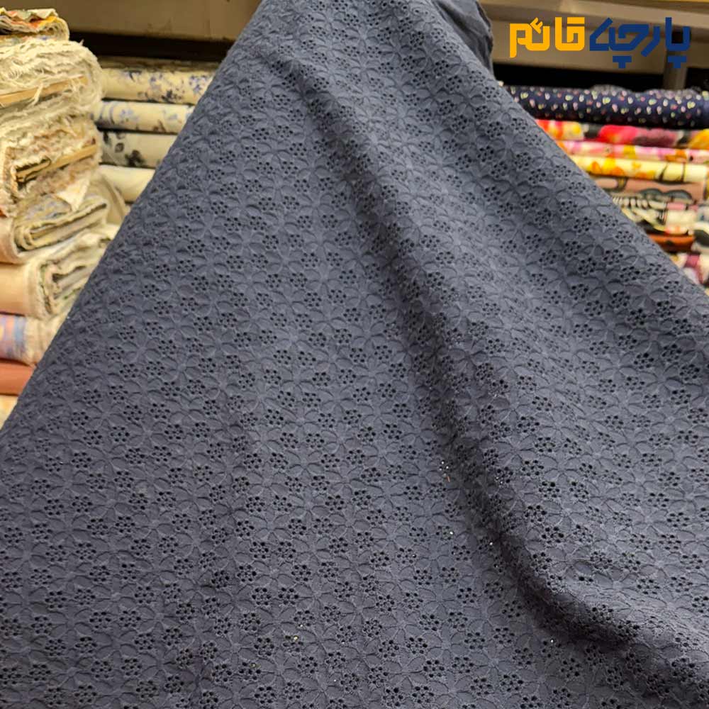 پارچه بهاره و تابستانه وال خامه دوزی کره ای رنگ سرمه ای گل ریز