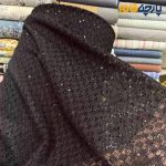 پارچه مجلسی تور کتان ایتالیایی رنگ مشکی طرح مربعی لمه دوزی