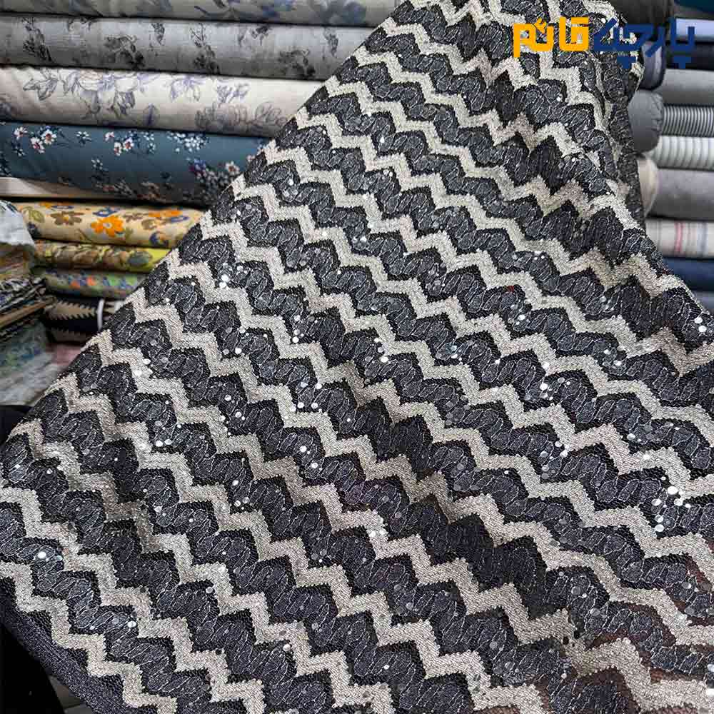 پارچه بهاره و تابستانه میسونی بهاره لمه دار کشی رنگ نقره ای مشکی