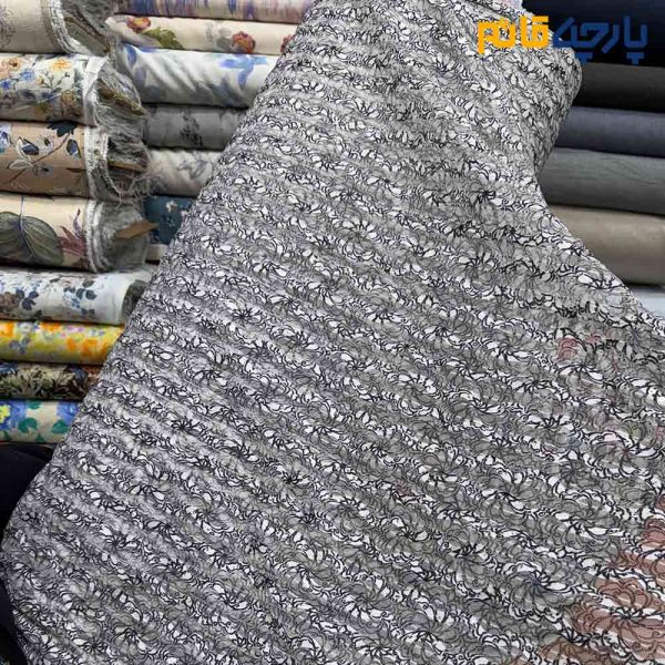 پارچه مجلسی تور کتان ایتالیایی طرح ۳ بعدی رنگ سفید و مشکی