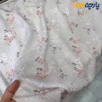 پارچه بهاره تابستانه لینن طرحدار ایتالیایی گل ریز زمینه طوسی یاسی