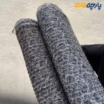 پارچه مجلسی تور کتان ایتالیایی طرح ۳ بعدی گل رز رنگ طوسی نقره ای