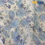 پارچه بهاره تابستانه لینن طرحدار ایتالیایی زمینه روشن گل آبی روشن