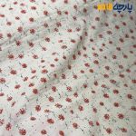 پارچه بهاره و تابستانه لینن طرحدار کره ای زمینه کرم روشن گلریز آجری نارنجی