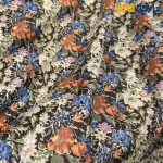 پارچه بهاره و تابستانه وال طرحدار کره ای گل ریز زمینه قهوه ای سوخته