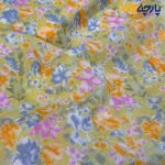 پارچه بهاره و تابستانه وال طرحدار کره ای زمینه روشن انبه ای گل ریز