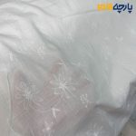 پارچه بهاره و تابستانه وال خامه دوزی کره ای رنگ سفید طرح گل خاص