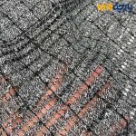 پارچه مجلسی تور کتان ایتالیایی طرح مستطیلی رنگ طوسی مشکی