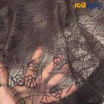 پارچه مجلسی تور کتان ایتالیایی طرح کل ریز و خط رنگ قهوه ای