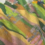 پارچه مجلسی دانتل اورگاندی ایتالیایی طرح طبیعت رنگ سبز تیره و روشن و خردلی