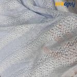 پارچه مجلسی تور کتان طرح دایره ریز و اشکال هندسی رنگ آبی آسمانی روشن