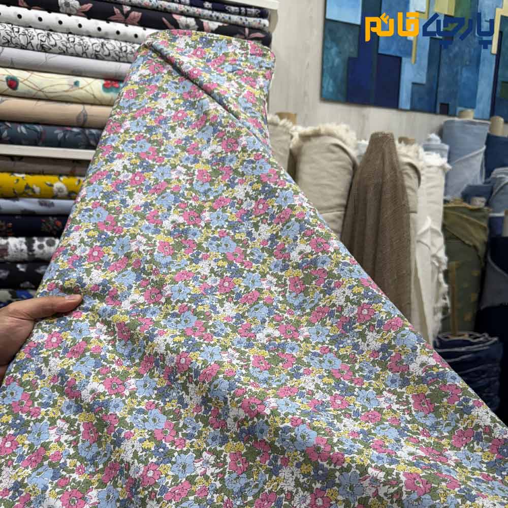 پارچه بهاره و تابستانه لینن طرحدار کره ای گلریز رنگ شاد