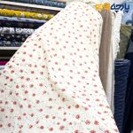 پارچه بهاره و تابستانه لینن طرحدار کره ای زمینه کرم روشن گلریز آجری نارنجی