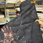 پارچه مجلسی دانتل ایتالیایی ظریف مشکی گلدار عرض ۱۴۰