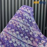 پارچه مجلسی دانتل کره ای زمینه بنفش متوسط گل رنگی
