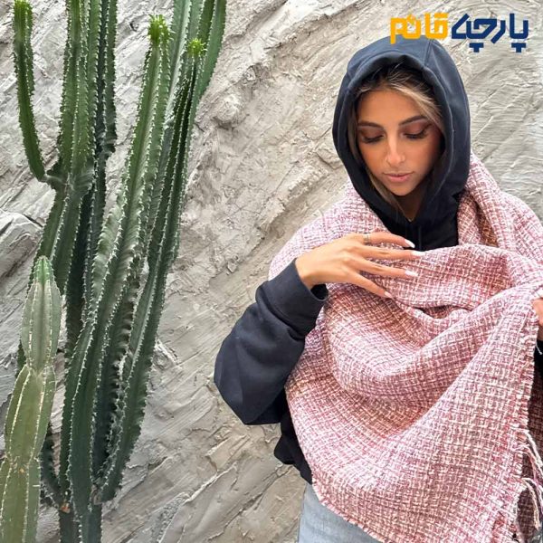 پارچه پاییزه و زمستانه شانل پشمی ایتالیایی بافت ریز رنگ صورتی روشن و سبز و خردلی