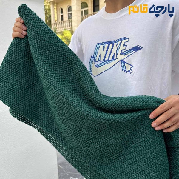 پارچه پاییزه و زمستانه بافت طرح ریز رنگ سبز یشمی متوسط