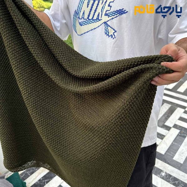 پارچه پاییزه و زمستانه بافت طرح ریز رنگ سبز زیتونی