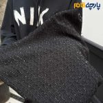 پارچه پاییزه و زمستانه شانل پشمی ایتالیایی طرح خطی لمه دار رنگ مشکی