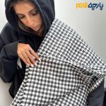 پارچه پاییزه و زمستانه شانل پشمی ایتالیایی طرح پیردوپل (جناقی) متوسط ۲ رو رنگ سفید مشکی