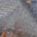 پارچه مجلسی تور کتان ایتالیایی رنگ نقره بنفش حاشیه دار