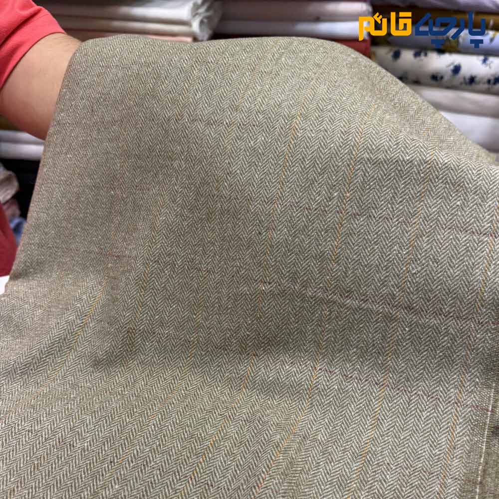 پارچه پاییزه و زمستانه کشمیر چهارخونه محو رنگ سبز زیتونی