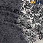 پارچه مجلسی تور کتان ایتالیایی گل هشتی خاص رنگ مشکی