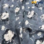 پارچه بهاره تابستانه لینن طرحدار ایتالیایی زمينه طوسي سربي گل كرم