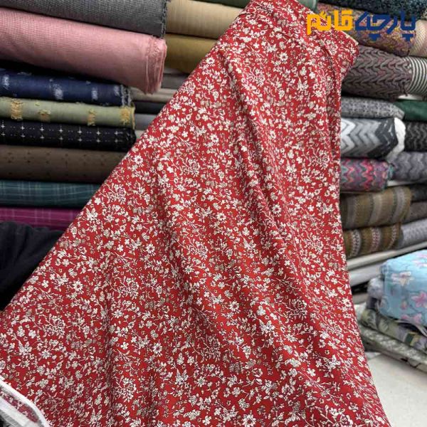 پارچه بهاره و تابستانه وال طرحدار کره زمينه قرمز طرح ريز كرم