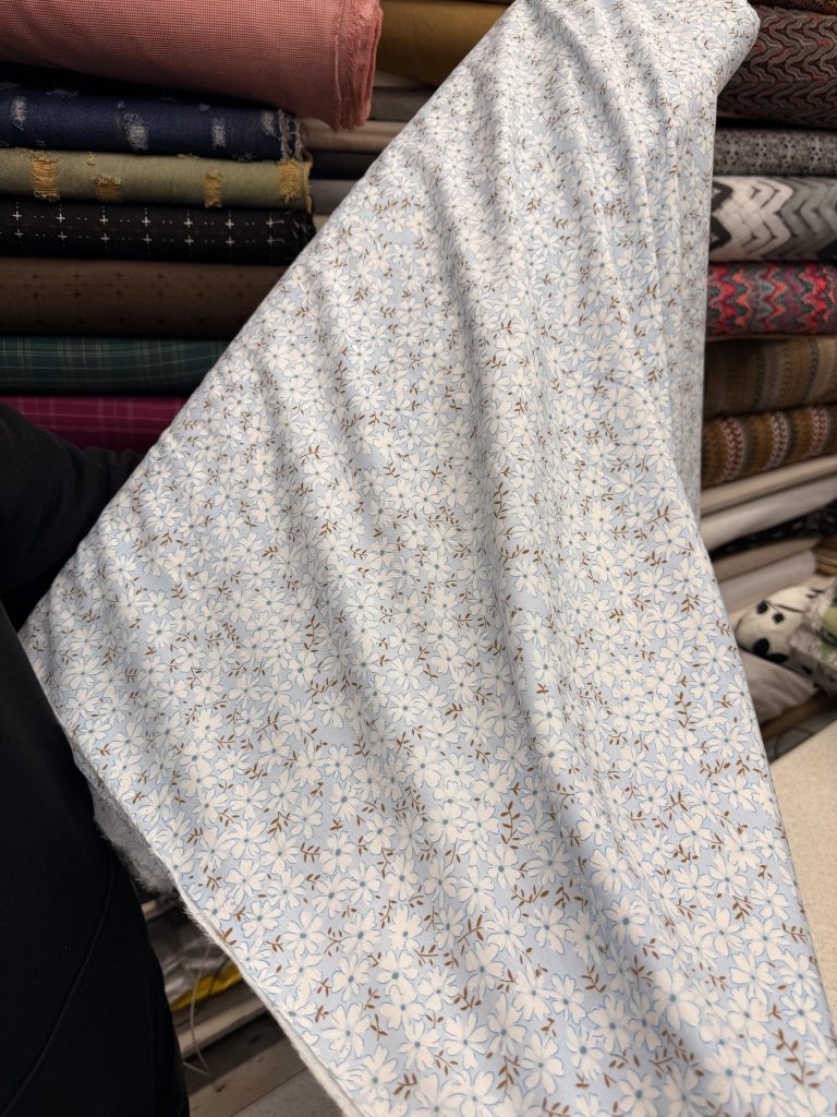 پارچه بهاره و تابستانه وال طرحدار کره زمينه ابي روشن گل ريز