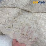 پارچه مجلسی تور کتان کره ای زمینه حریر با تور کتان کرم رنگ