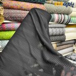 پارچه مجلسی تور کتان کره ای مشکی کشی طرح راه راه زیگزاگ