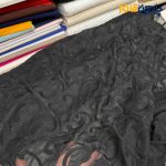 پارچه مجلسی تور کتان کره ای مشکی طرح کروی متوسط