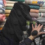 پارچه مجلسی تور کتان کره ای دایره برجسته درشت رنگ مشکی پر کلاغی