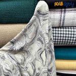پارچه بهاره و تابستانه کرپ نخ طرحدار طرح کوبیسم رنگ کرم طوسی