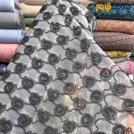 پارچه مجلسی تور کتان کره ای ربان دوزی زمینه سفید