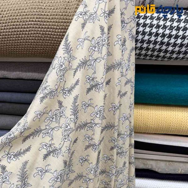 پارچه بهاره و تابستانه وال طرحدار زمینه کرم بژ روشن گل سفید خاص