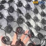 پارچه مجلسی تور کتان کره ای ربان دوزی زمینه سفید