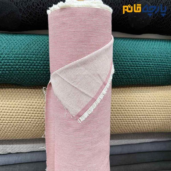 پارچه جین متوسط راه راه زرشکی سفید راه ریز