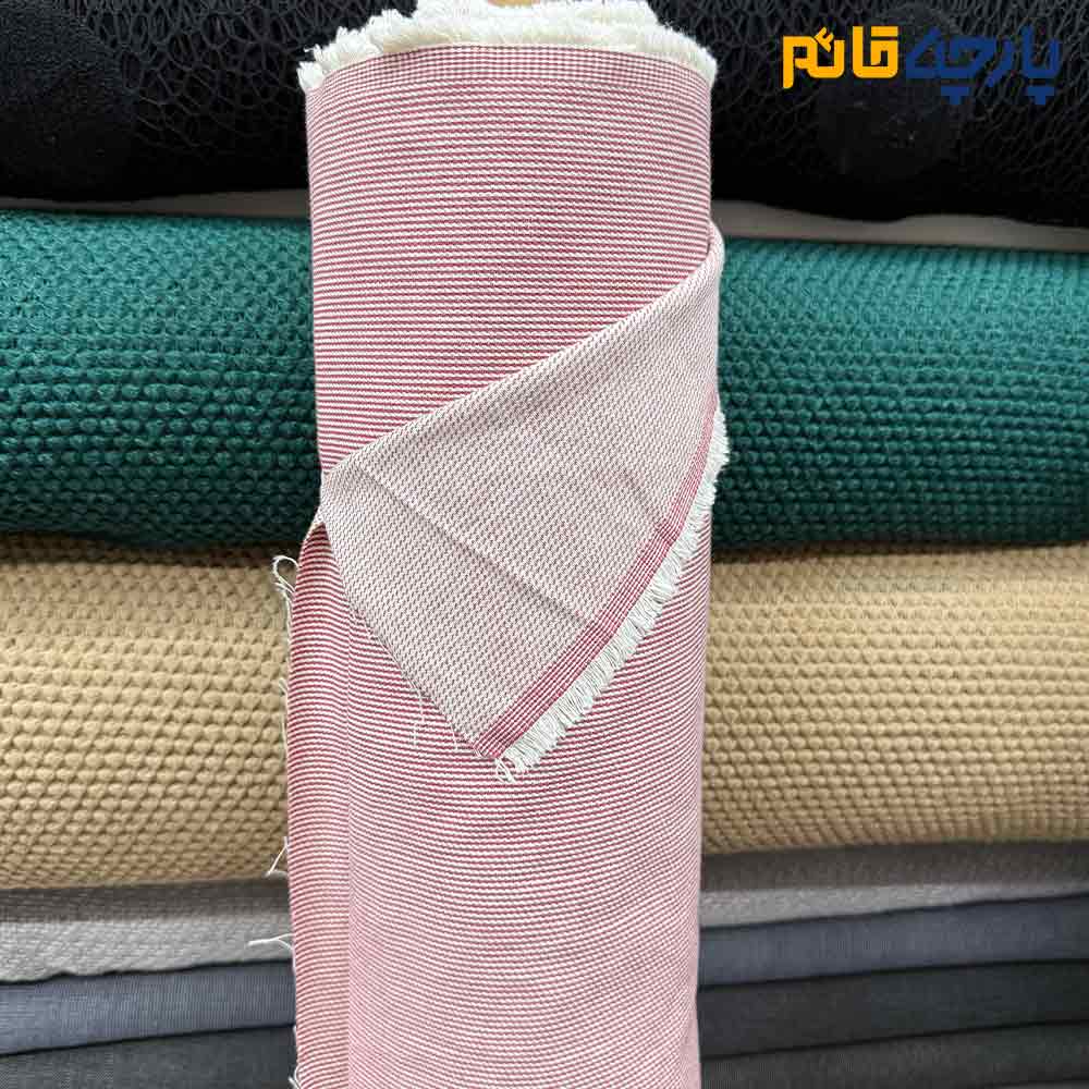 پارچه جین متوسط راه راه زرشکی سفید راه ریز