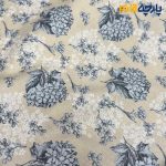پارچه بهاره تابستانه لینن طرحدار کره ای زمینه کرم لیمونی طرح طوسی