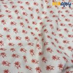 پارچه بهاره تابستانه لینن طرحدار کره ای زمینه کرم روشن طرح ریز آجری رنگ عرض ۱۵۰