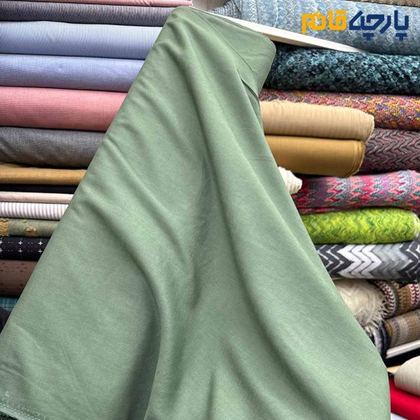 پارچه بهاره تابستانه لینن سفارشی ساده ریزشی رنگ سبز درباری خاص عرض ۱۵۰