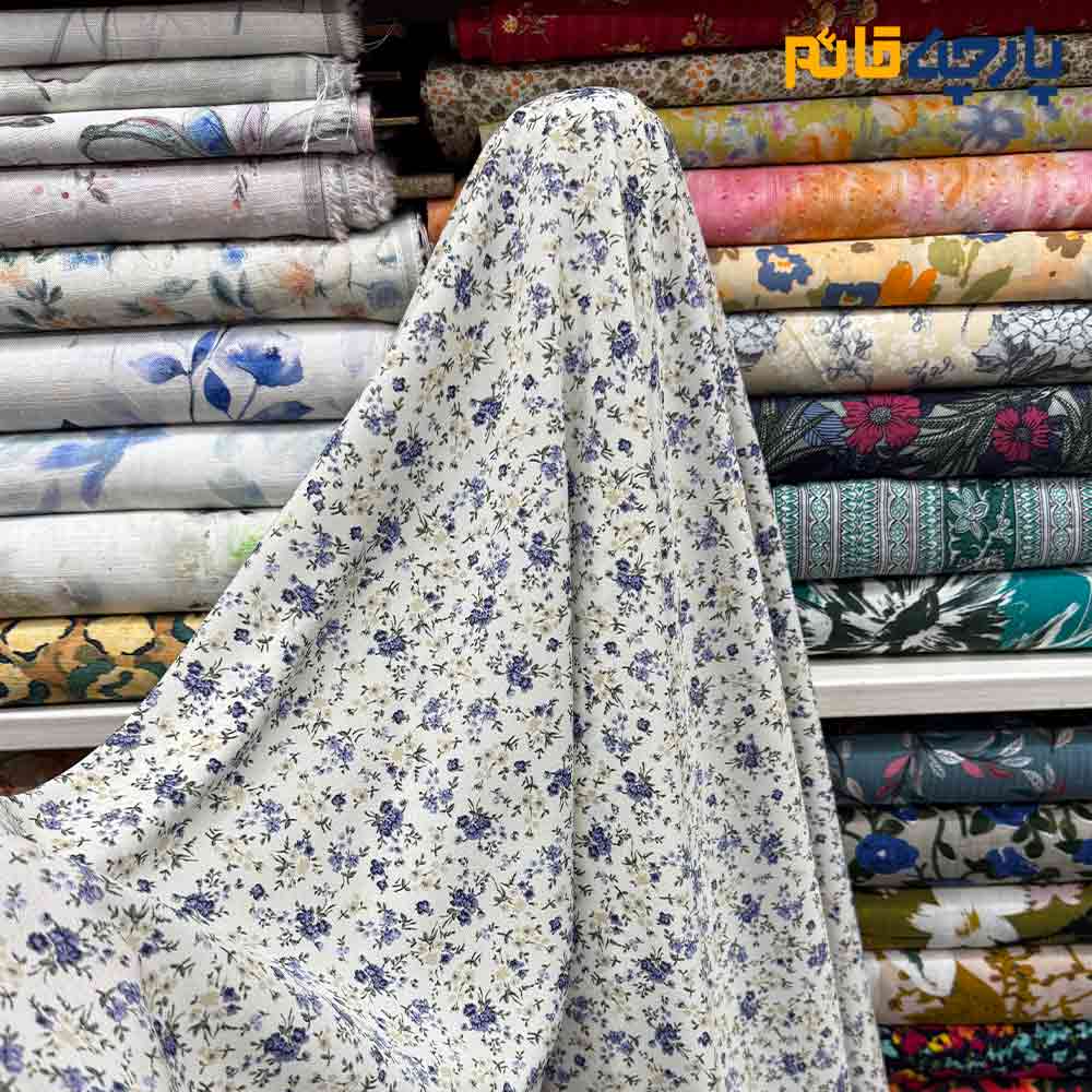 پارچه بهاره و تابستانه کرپ نخ طرحدار گل ریز بهاری عرض ۱۵۰