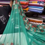 پارچه حریرطرحدار ابریشم ۲ طرف حاشیه رنگ سبز خاص