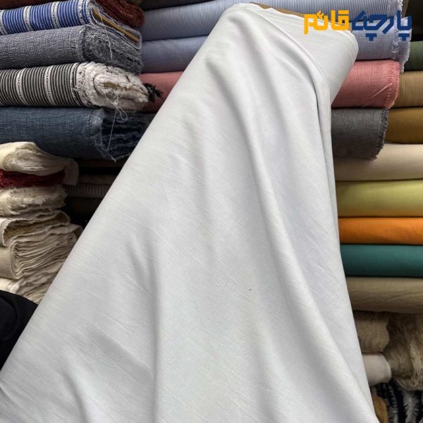 پارچه بهاره تابستانه لینن سفارشی ساده ریزشی رنگ آبی روشن ملایم عرض ۱۵۰