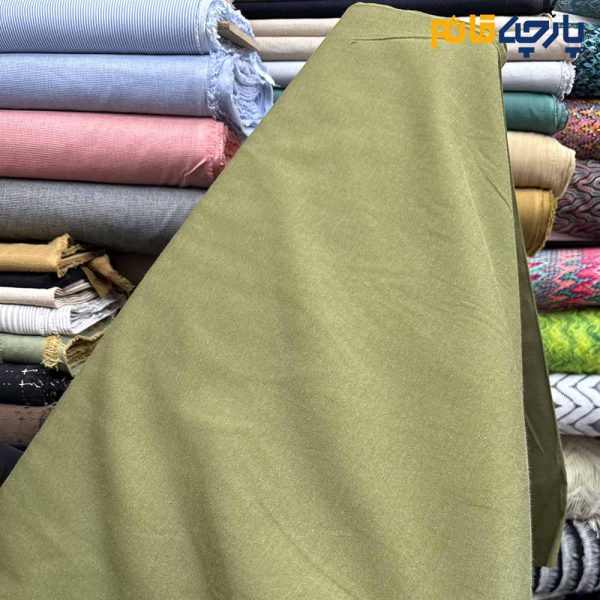 پارچه بهاره تابستانه لینن ساده رنگ زیتونی متوسط عرض ۱۵۰