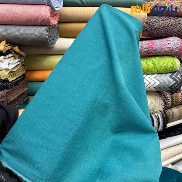 پارچه بهاره تابستانه لینن ساده رنگ سبز آبی عرض ۱۵۰